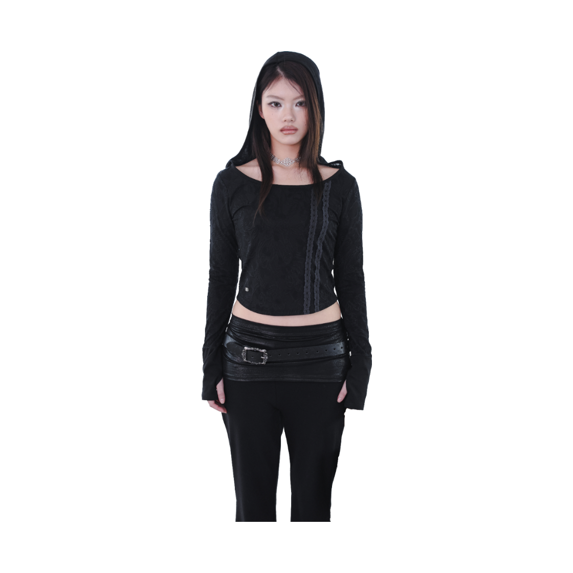 미애 플로럴 쟈가드 셋업 탑 블랙(Miae  Floral Jacquard Set-up Top Black) - 2