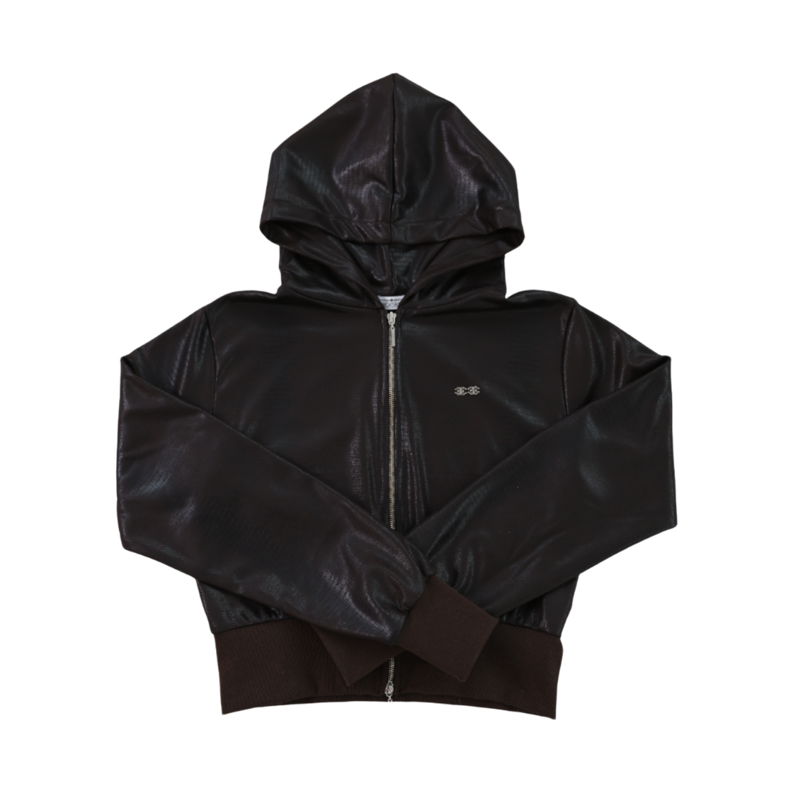 미애 투웨이 레더 로고 후드 집업 브라운(Miae 2way Leather Logo Hood Zip-Up Brown)
