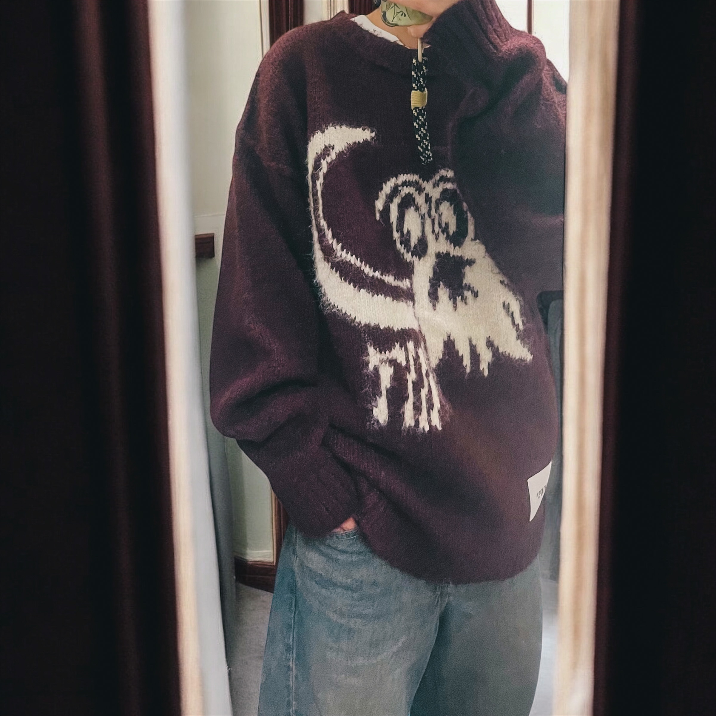 GU Barrel Leg Jeans Blue 착용 스타일