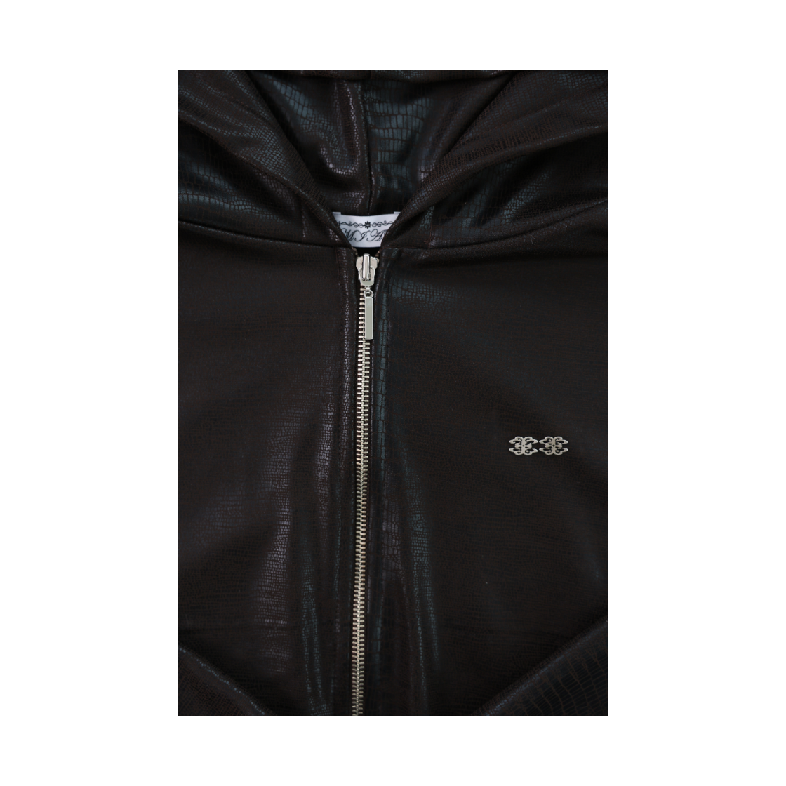 미애 투웨이 레더 로고 후드 집업 브라운(Miae  2way Leather Logo Hood Zip-Up Brown) - 3