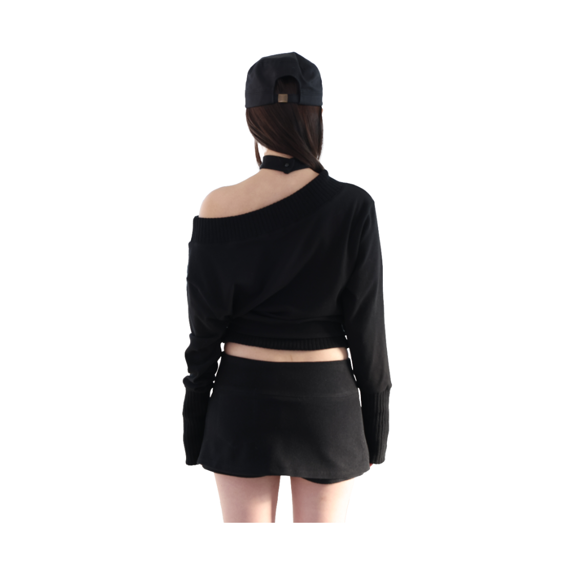 미애 로고 오프 숄더 맨투맨 초커 세트 블랙(Miae Logo Off-Shoulder Sweatshirt Choker Set Black) - 3