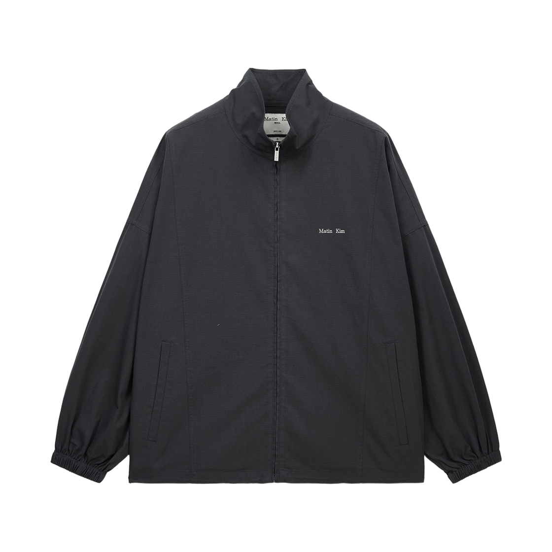 마뗑킴 백 로고 하이 넥 점퍼 차콜