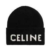 Celine Beanie in Wool Cashmere Black White