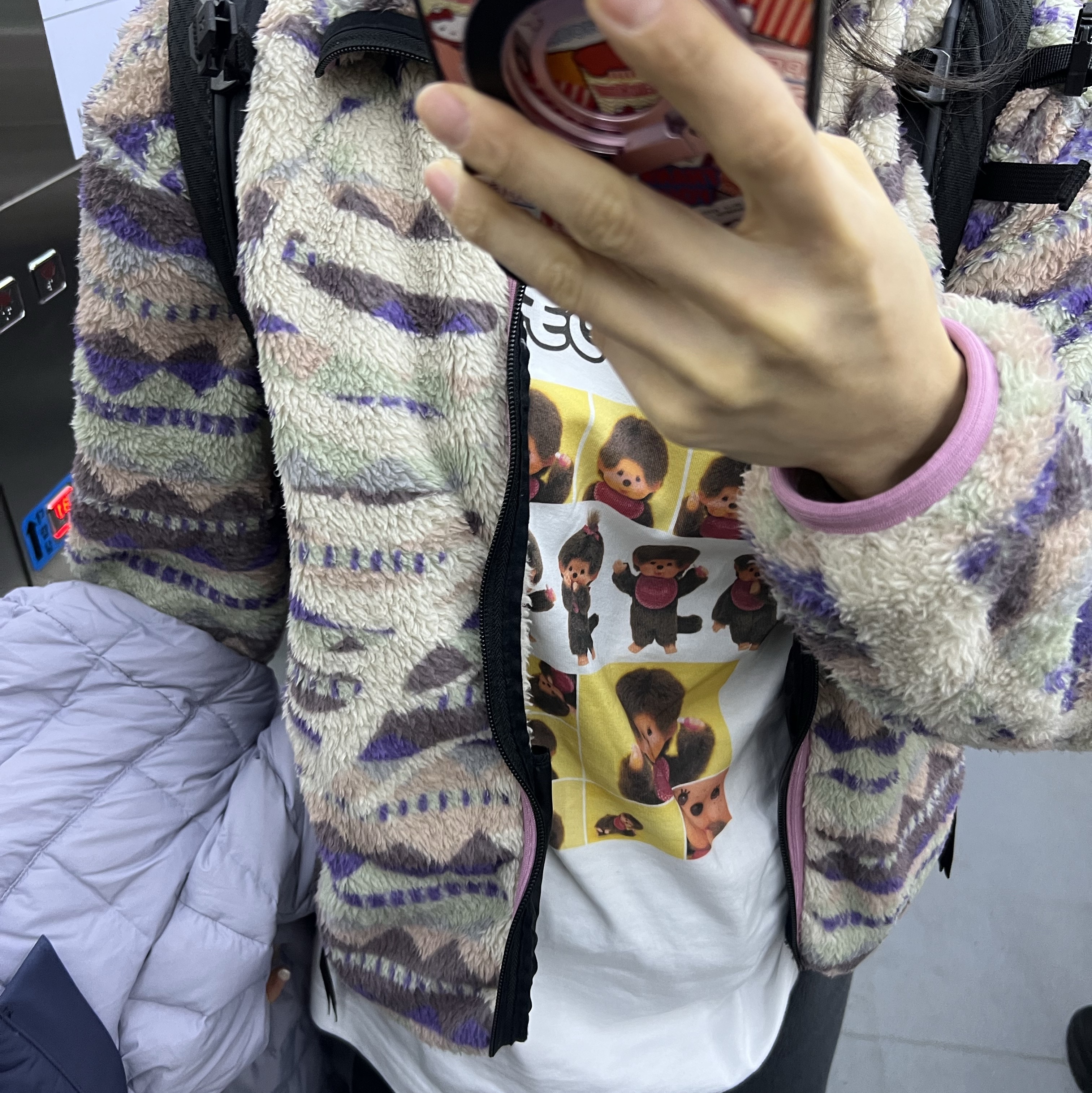 Kapital Ashland Stripe & Bone Fleece Zip Blouson Pink 착용 스타일
