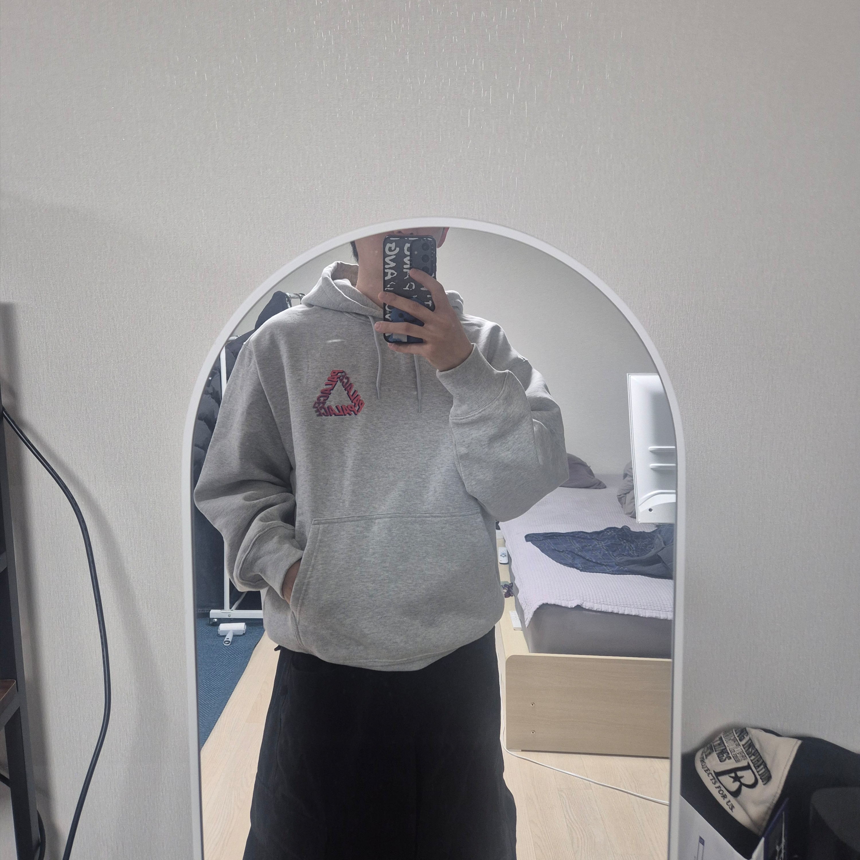 Palace Speed P3 Hood Grey Marl - 25SS 착용 스타일 - 1
