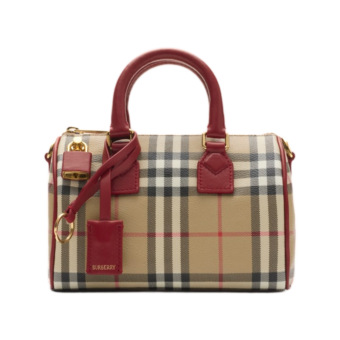 81162801 Burberry Mini Check Bowling Bag Archive Beige Ruby Red