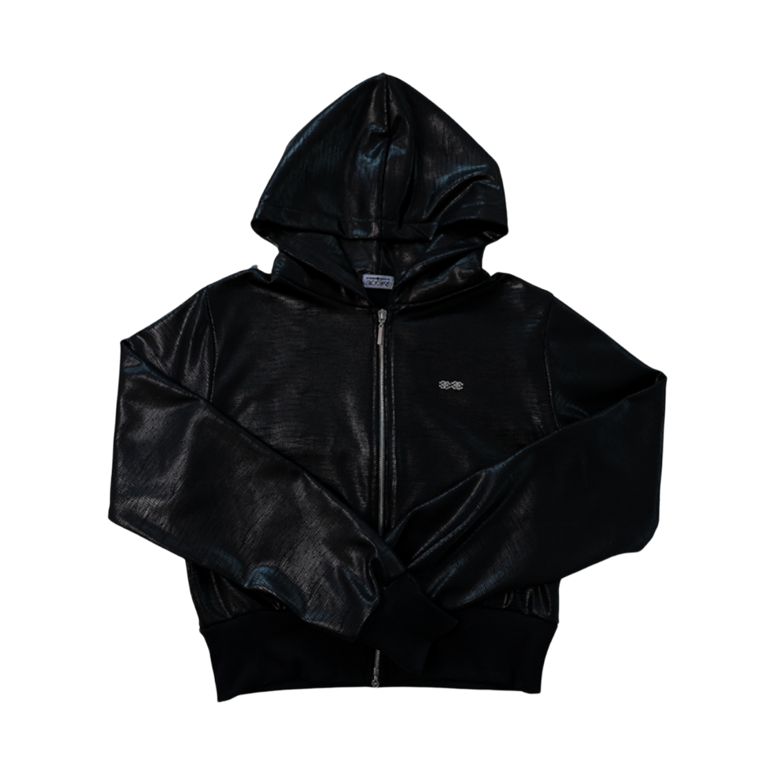 미애 투웨이 레더 로고 후드 집업 블랙(Miae 2way Leather Logo Hood Zip-Up Black)
