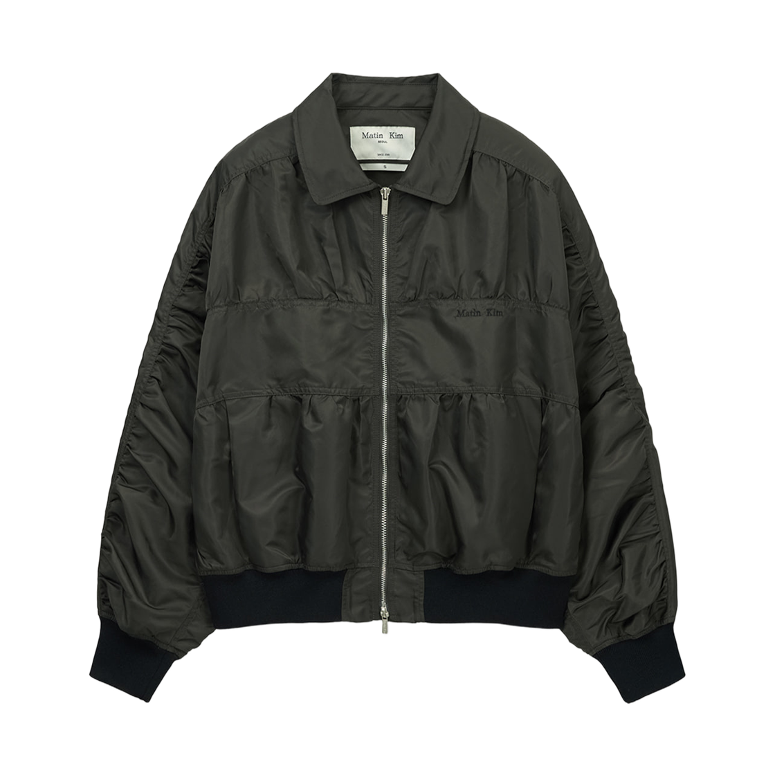 마뗑킴 스몰 로고 셔링 점퍼 카키(Matin Kim Small Logo Shirring Jumper Khaki) - 1