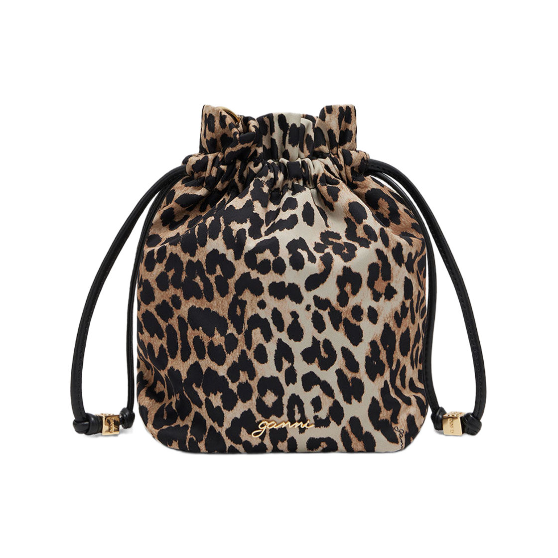 가니 레오파드 프린티드 보우 미니 버킷 파우치 아몬드 밀크(Ganni Printed Bou Mini Bucket Pouch in Leopard Almond Milk)