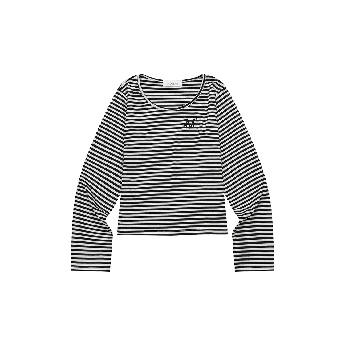 P0000BIK MUCENT Linera U-Neck Stripe Long Sleeve T (3Color) White - Black