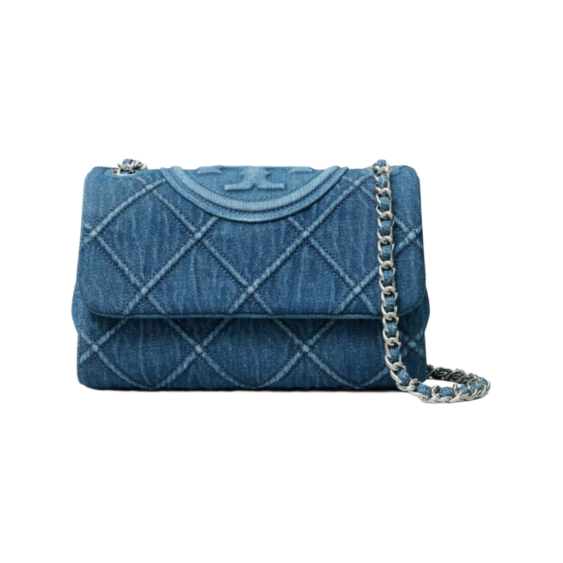 154739-426 Tory Burch Fleming Soft Convertible Denim Shoulder Bag Azul