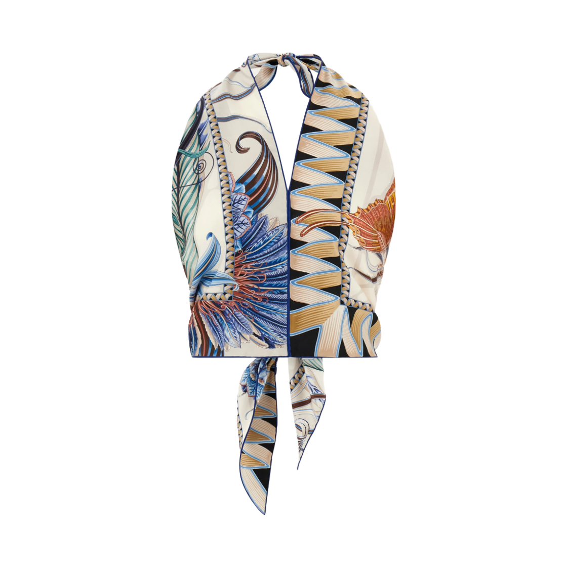 (W) 페라가모 지아다 프린트 트라이앵글 탑 아이보리 블루((W) Ferragamo Giada Print Triangle Top Ivory Blue)