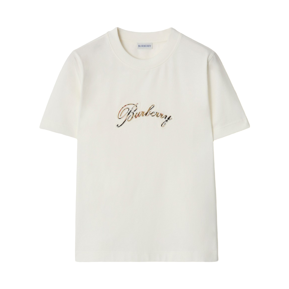 81189711 (W) Burberry Check Cursive Logo Cotton T-Shirt Chalk White