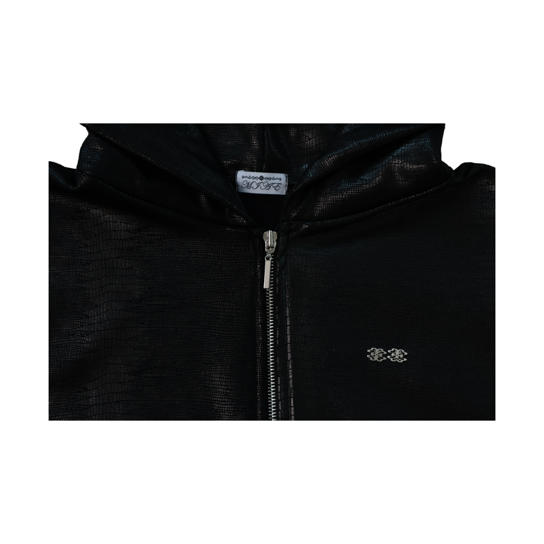 미애 투웨이 레더 로고 후드 집업 블랙(Miae  2way Leather Logo Hood Zip-Up Black) - 4