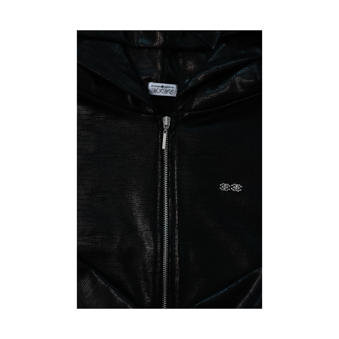 미애 투웨이 레더 로고 후드 집업 블랙(Miae  2way Leather Logo Hood Zip-Up Black) - 2