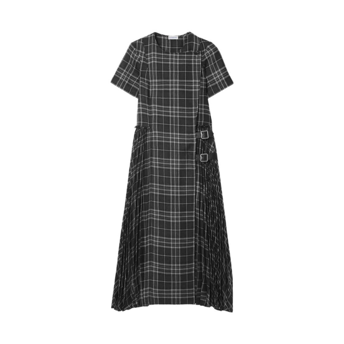 81160161 (W) Burberry Check Wool Blend Kilt Dress Onyx Grey Light Grey