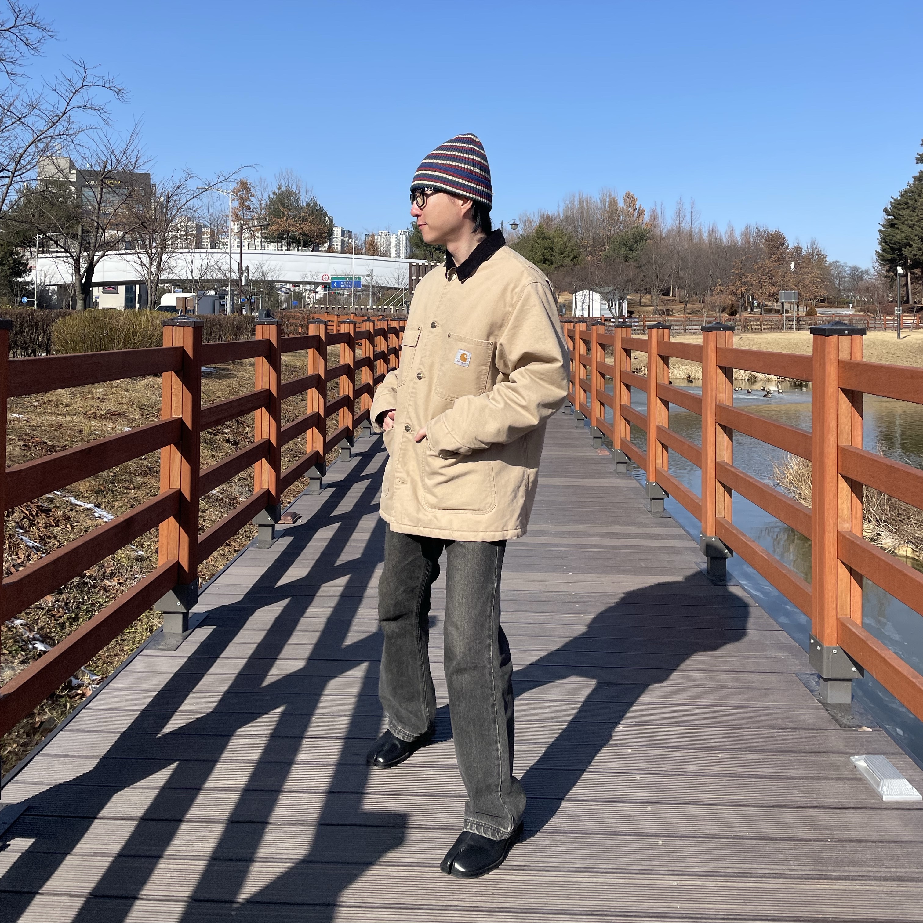 Khakis Harbor Beanie Red, Kapital Oiled Leather Studded Disco Buckle Belt Black 착용 스타일 - 5