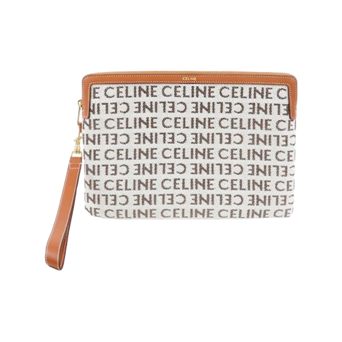 10J502FE3-02NT Celine Signature Logo Textile Clutch Natural Tan