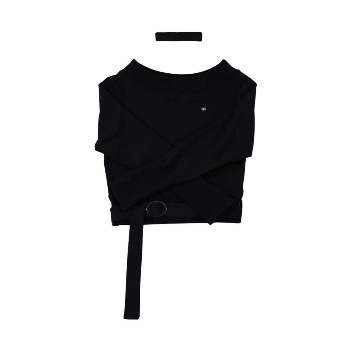 미애 로고 오프 숄더 맨투맨 초커 세트 블랙(Miae Logo Off-Shoulder Sweatshirt Choker Set Black)