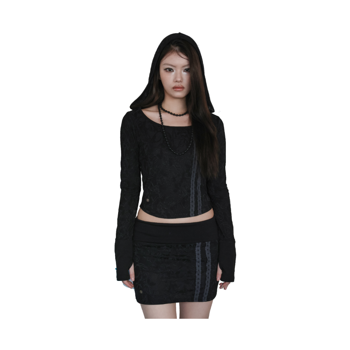 미애 플로럴 쟈가드 셋업 스커트 블랙(Miae Floral Jacquard Set-up Skirt Black) - 2