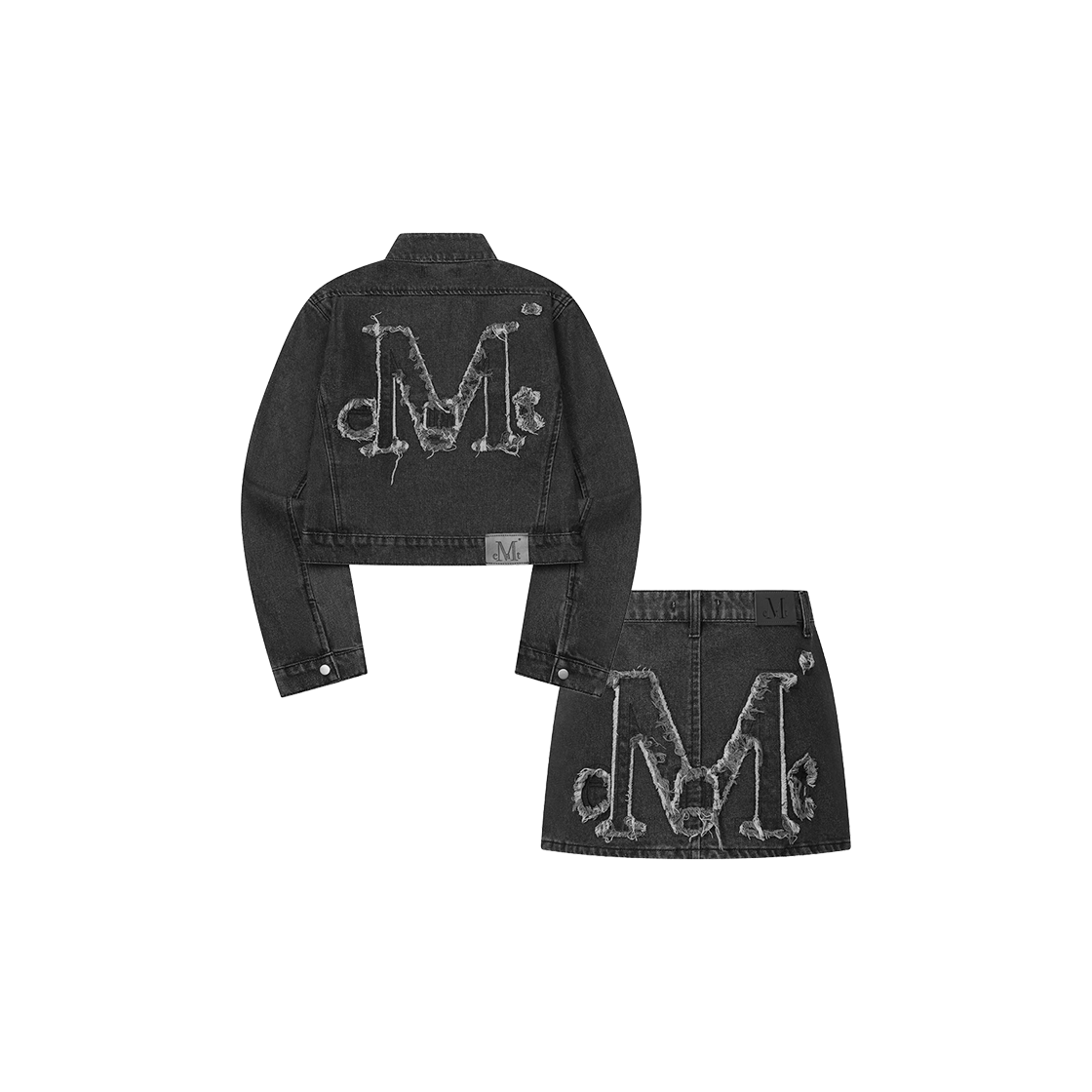 무센트 아비에 셋업 아플리케 흑청 자켓 블랙(MUCENT [SET] Avier Set-Up Applique Denim Jacket Black)