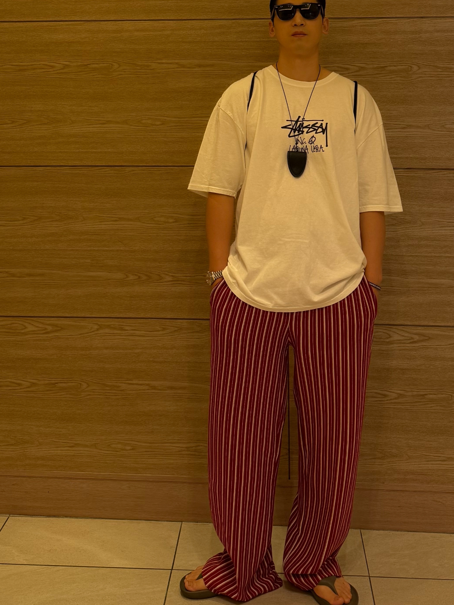 Stussy Laguna USA Pigment Dyed T-Shirt Natural, Human Made Acrylic Bangle #1 Black 착용 스타일 - 1