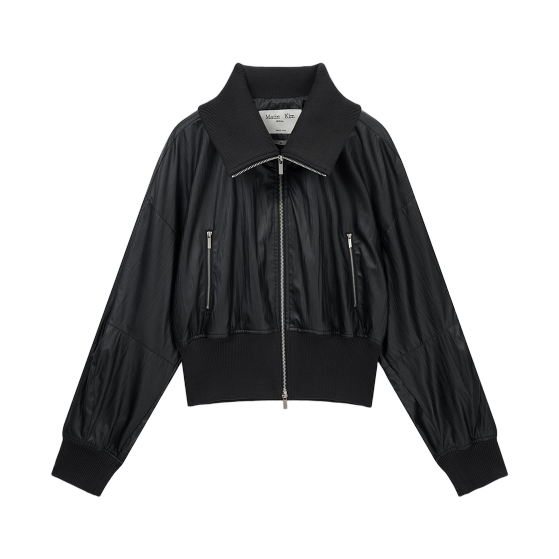 마뗑킴 샤인 크링클 집 블루종 블랙(Matin Kim Shine Crinkle Zip Blouson In Black) - 1
