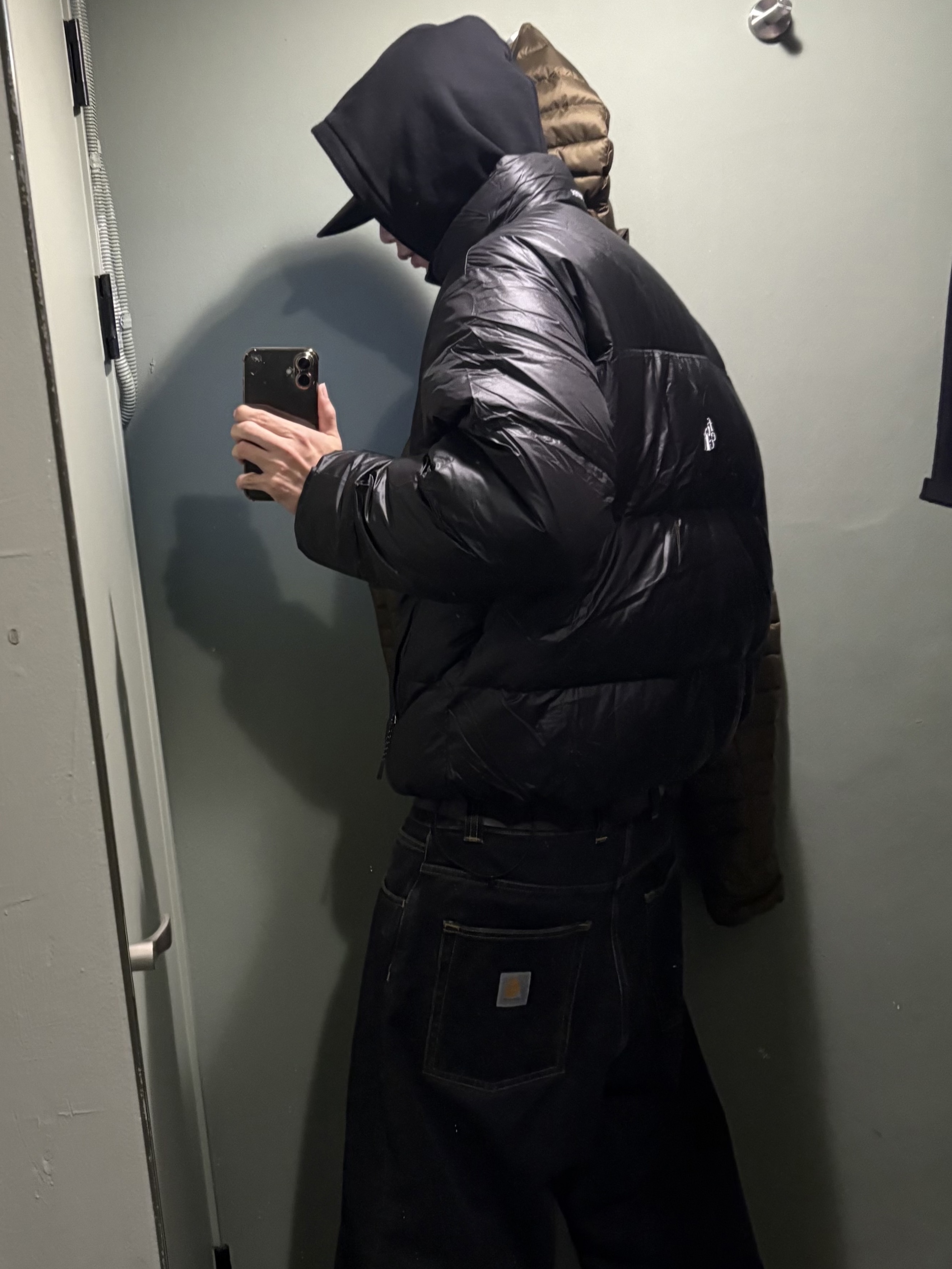 Carhartt WIP Brandon Pants Black Stone Washed, Rab Microlight Alpine Jacket Oak 착용 스타일 - 1
