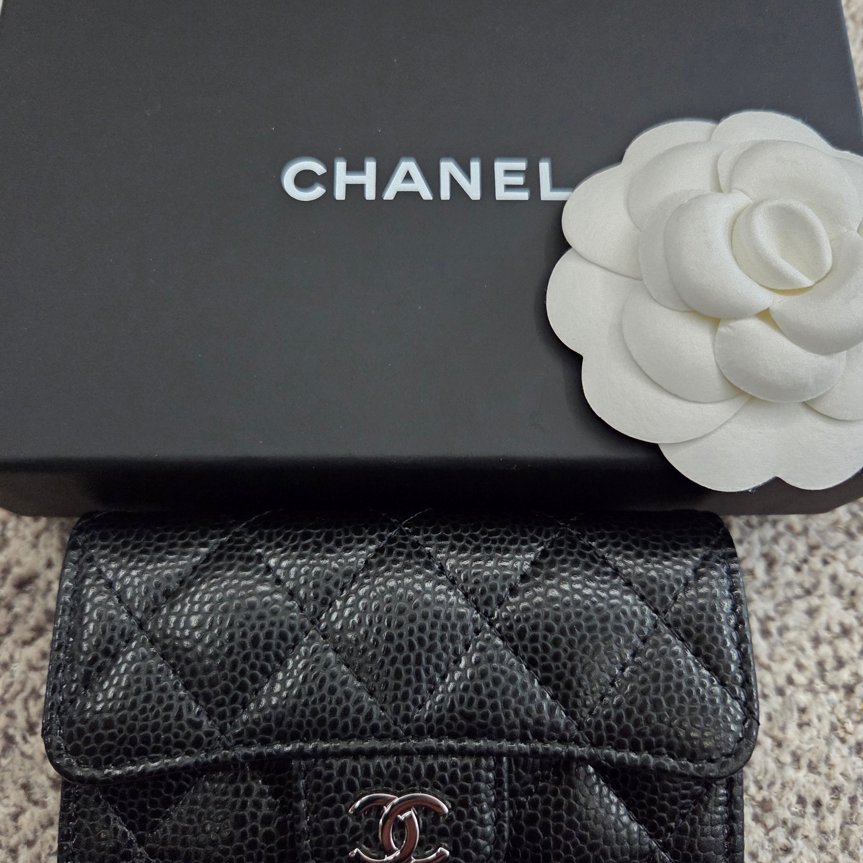 Chanel Classic Card Holder Grained Calfskin & Silver Black 착용 스타일