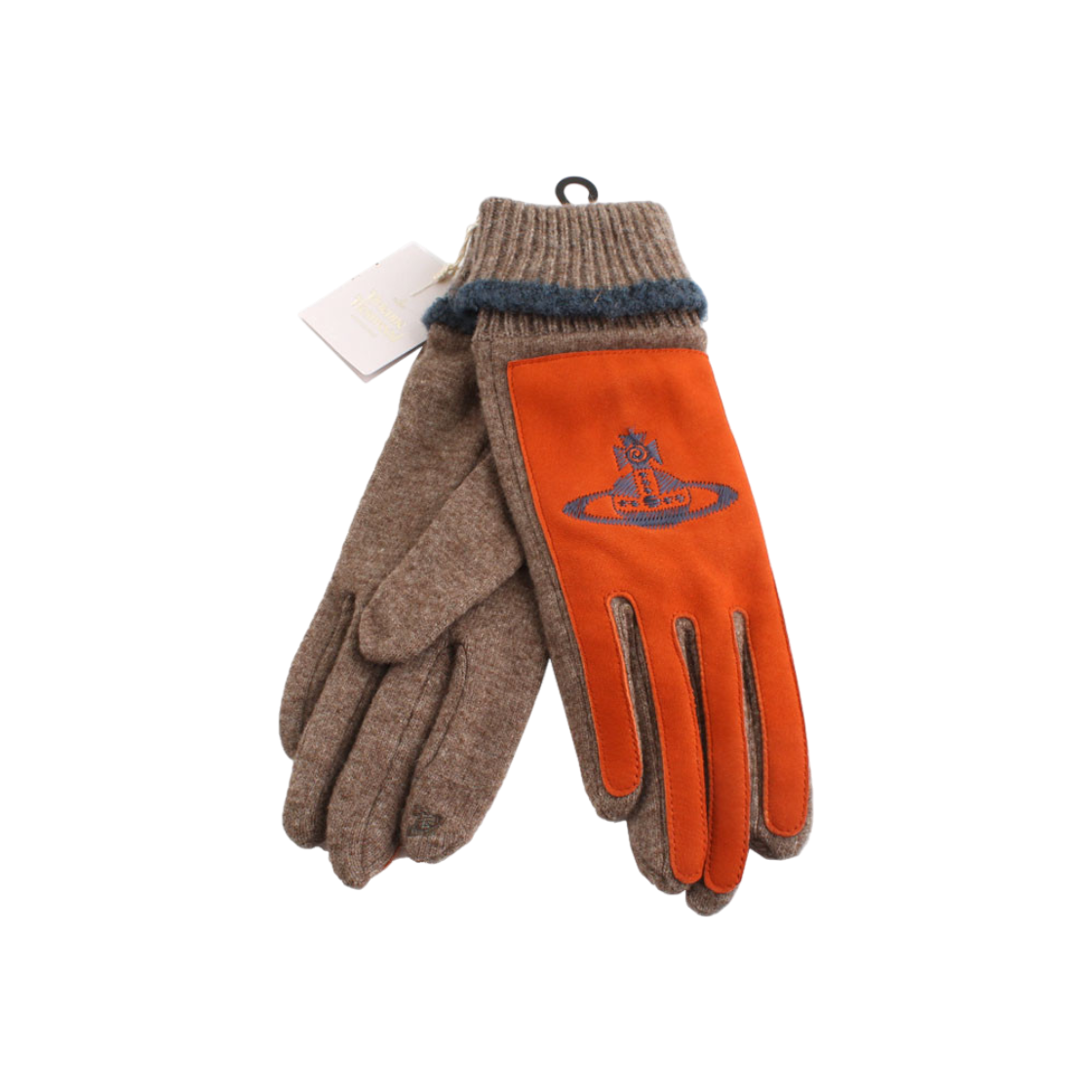 비비안 웨스트우드 오알비 로고 램스킨 트림 울 니트 장갑(Vivienne Westwood Logo Lambskin Trim Wool Knit Gloves) - 1