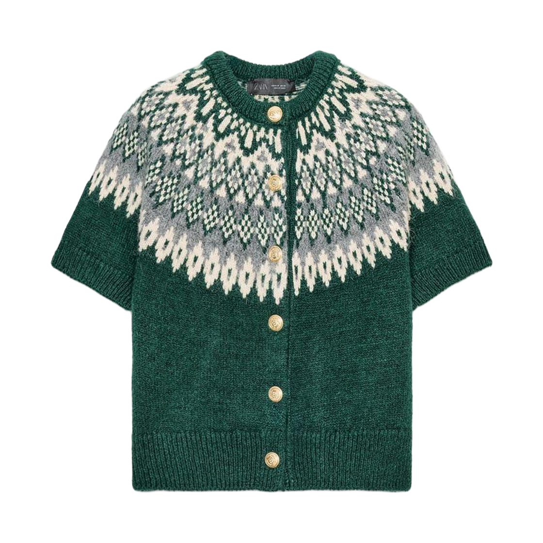 (W) 자라 자카드 니트 숏슬리브 자켓 그린((W) Zara Jacquard Knit Short Sleeve Jacket Green) - 1