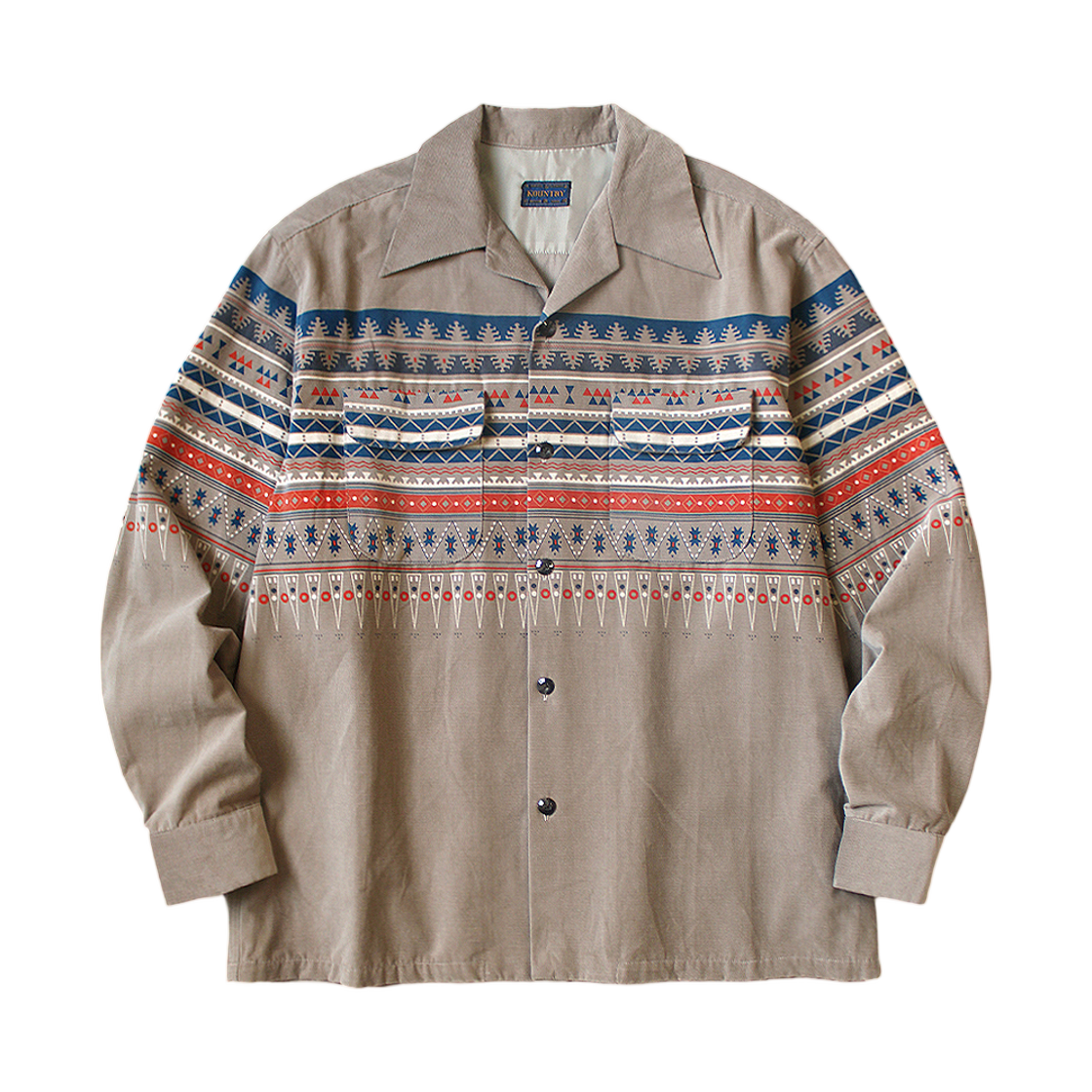 캐피탈 18W 코듀로이 보드 셔츠 타운 크래프트 트라이브 패턴 그레이 베이지(Kapital 18W Corduroy Board Shirt Town Craft Tribe Pattern Gray Beige) - 1