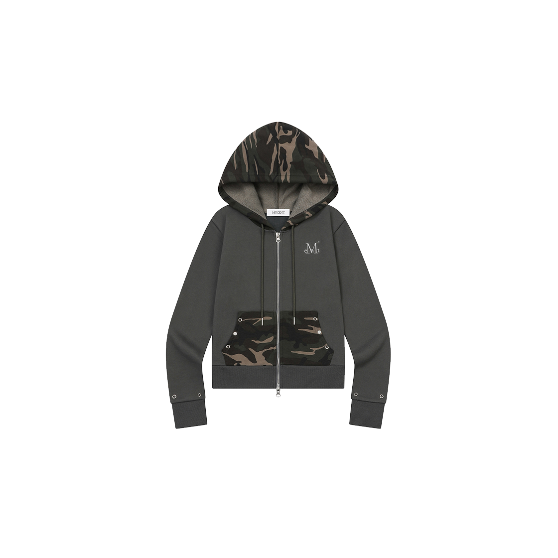 무센트 파이츠 셋업 카모 포인트 크롭 후드 집업 차콜(MUCENT Phites Set-up Camo Point Crop Hood Zip-up Charcoal) - 1