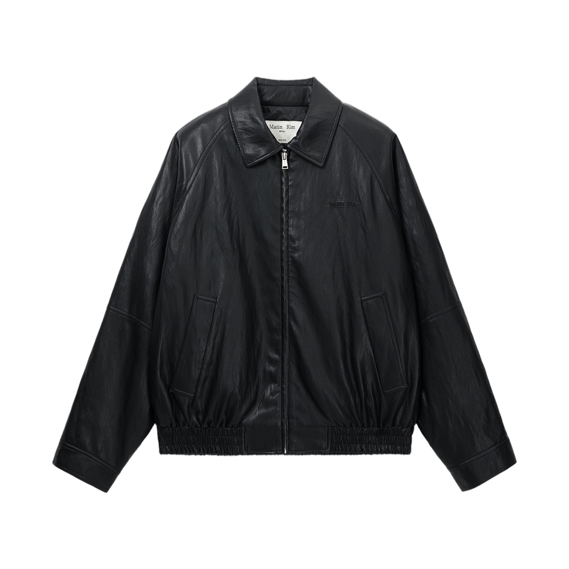 MK2611JP316UBB Matin Kim Small Logo Quilted Faux Leather Zip Up Jumper In Black