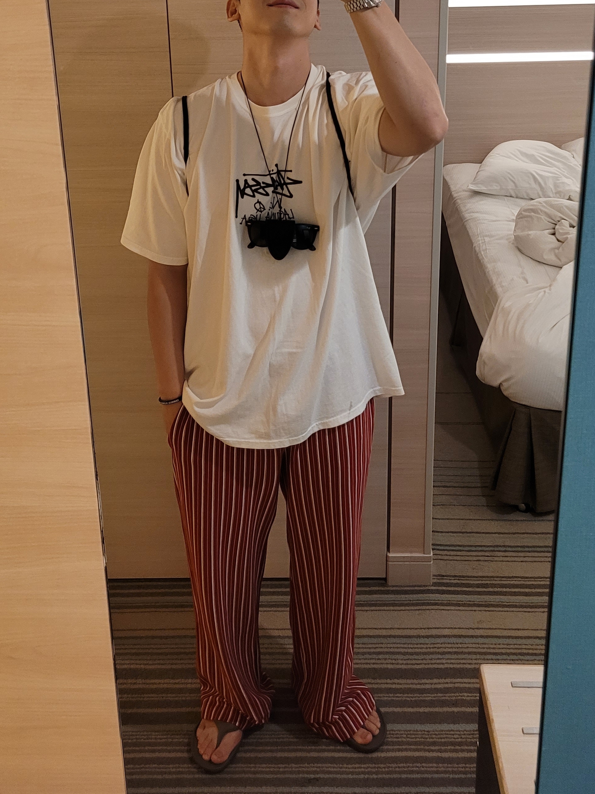 Stussy Laguna USA Pigment Dyed T-Shirt Natural, Human Made Acrylic Bangle #1 Black 착용 스타일 - 3