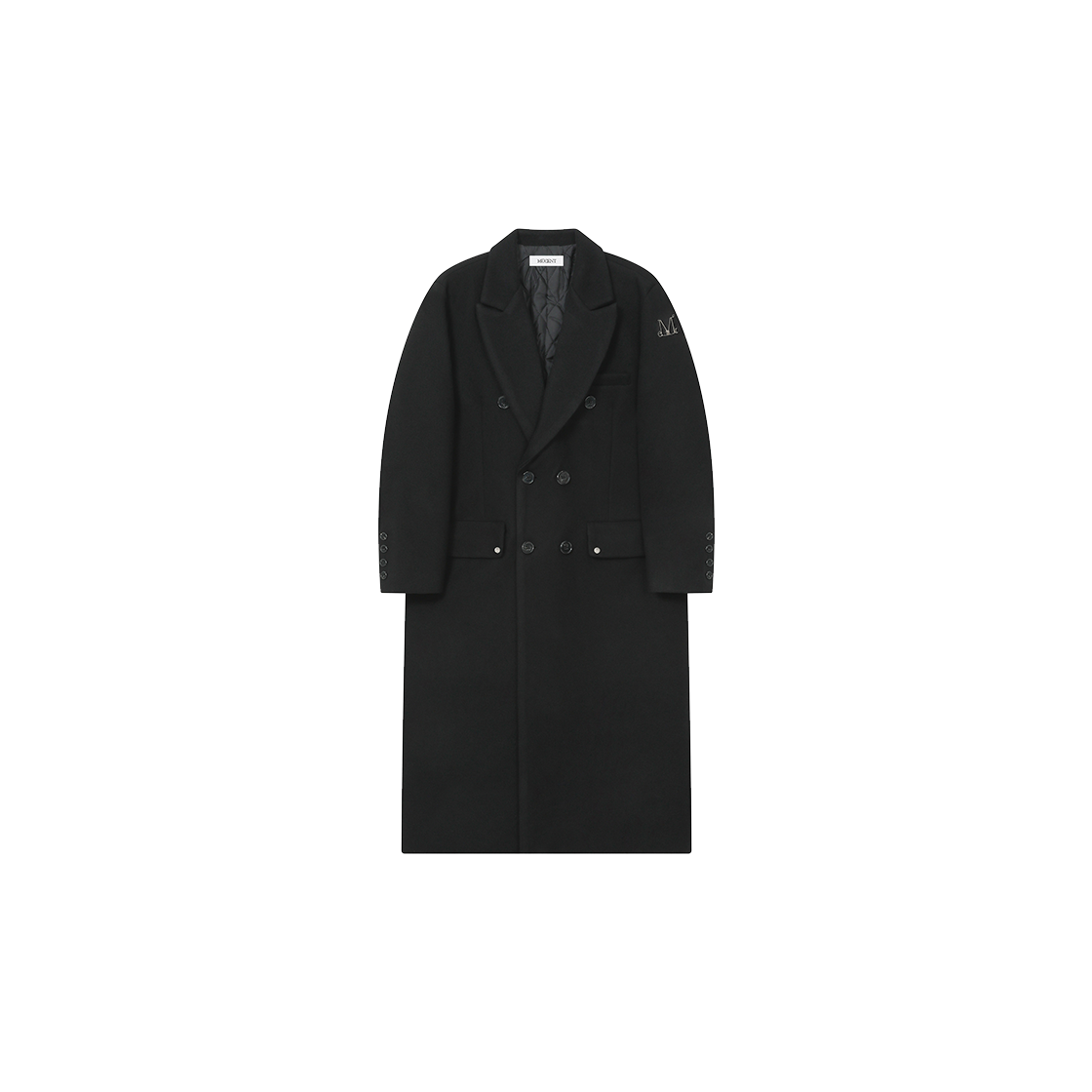 무센트 소엘 메탈로고 퀼팅 누빔 더블 코트 블랙(MUCENT Soel Metal Logo Double Coat Black)