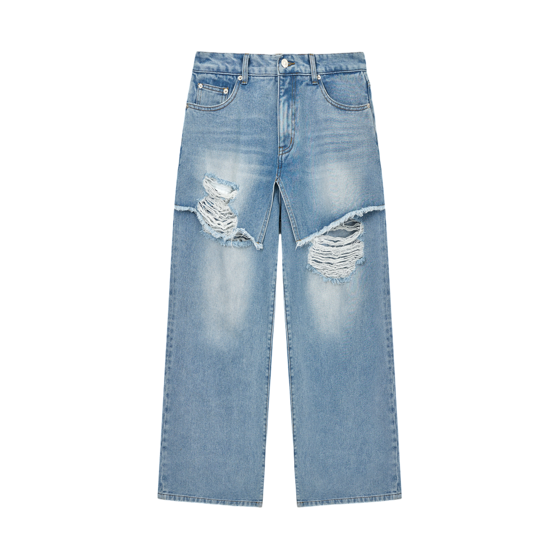 MK2611DN003MBL Matin Kim Front Layered Distressed Denim Pants In Blue