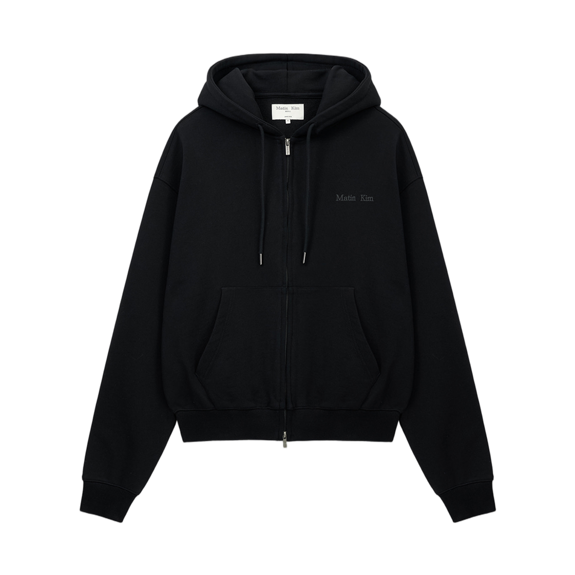 마뗑킴 백 로고 에센셜 후디 집업 블랙(Matin Kim Back Logo Essential Hoody Zip Up In Black)