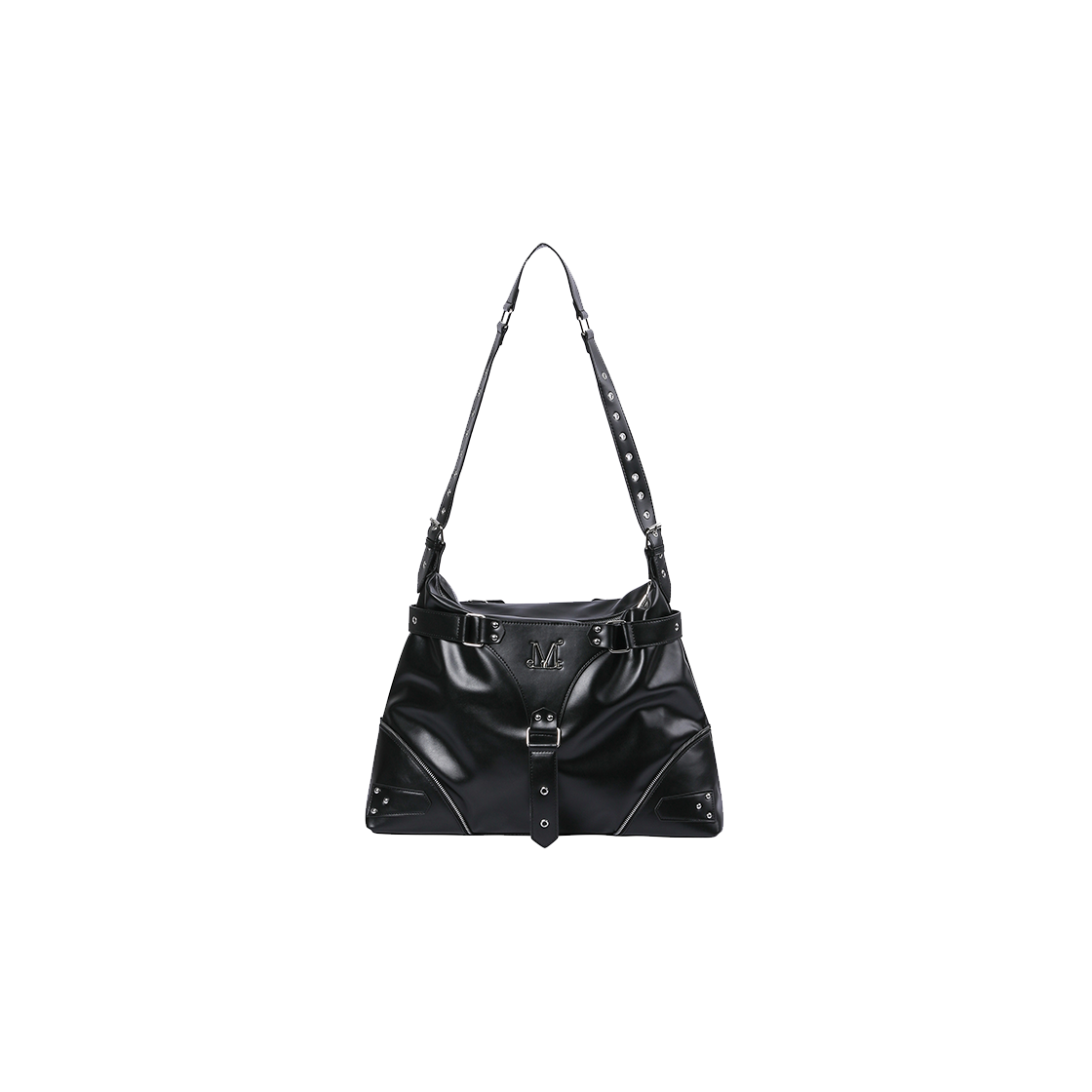 무센트 니브 지퍼 포인트 벨티드 레더 숄더백 남녀공용(MUCENT Niv Zipper Point Belted Leather Shoulder Bag Unisex Black)