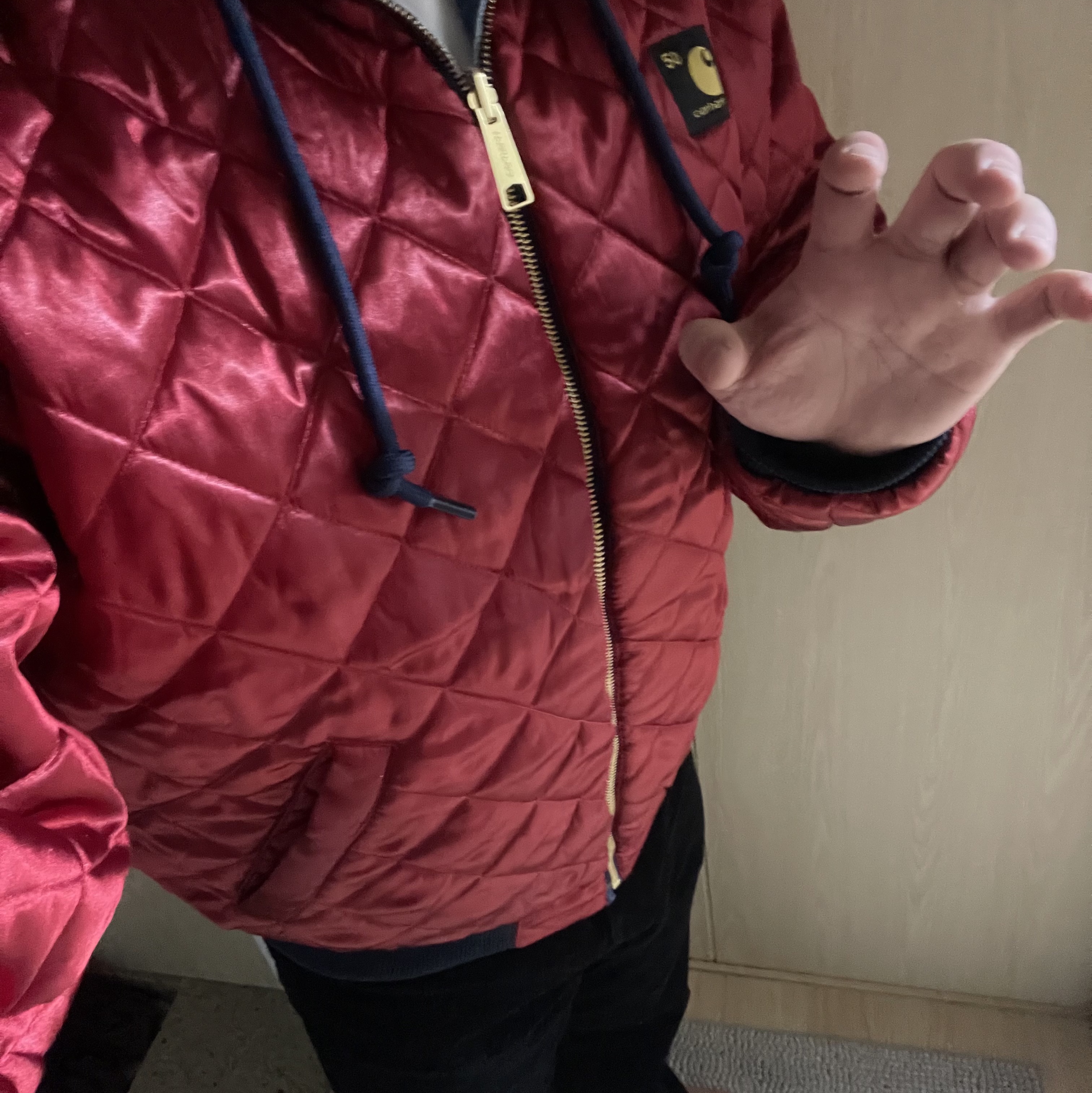Carhartt WIP OG Active Denim Jacket 50th Anniversary Edition Blue USA Red, Carhartt WIP Coventry Corduroy 8 Wales Landon Pants Black 착용 스타일 - 6