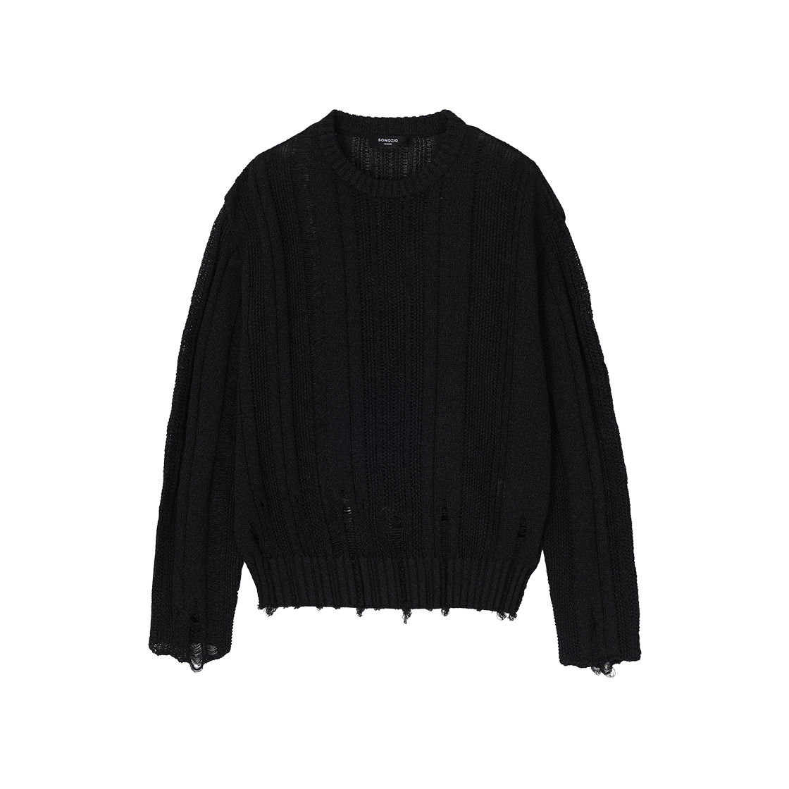 SI2KT214BK SONGZIO HOMME Stripe Destroyed Crew Neck Knit Black