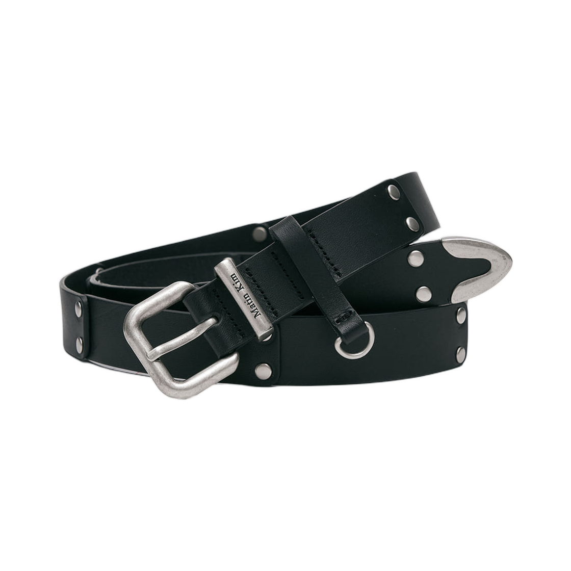 MK2611BT001MBB Matin Kim Double Stud Leather Belt In Black