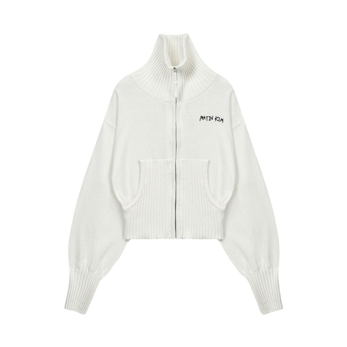 (W) 마뗑킴 하이 넥 자수 로고 집업 아이보리((W) Matin Kim High Neck Embroidered Logo Zip Up In Ivory) - 1
