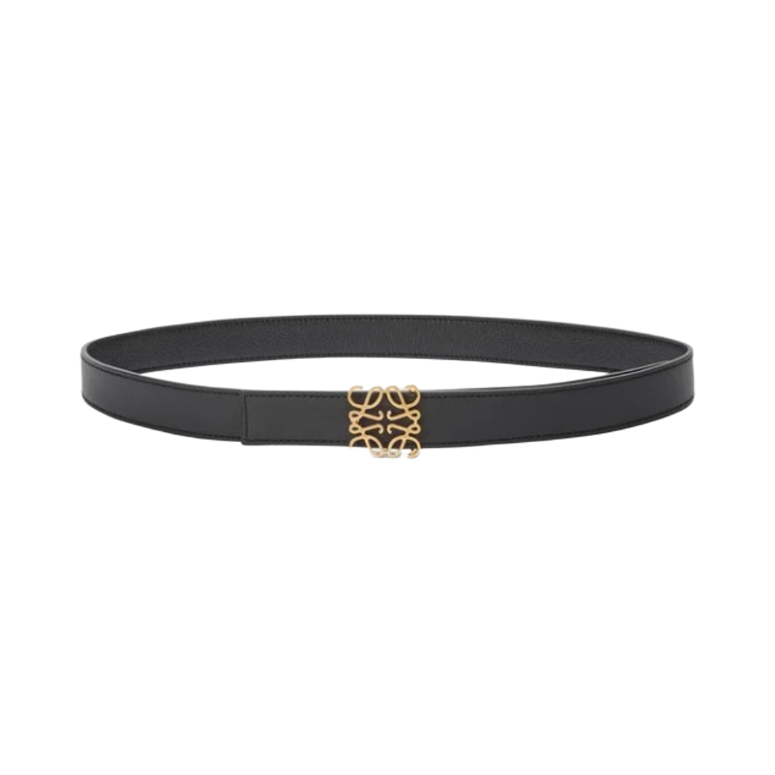 (W) 로에베 서플 그레인드 카프스킨 리버시블 아나그램 벨트 블랙 골드((W) Loewe Reversible Anagram Belt in Supple Grained Calfskin Black Gold)