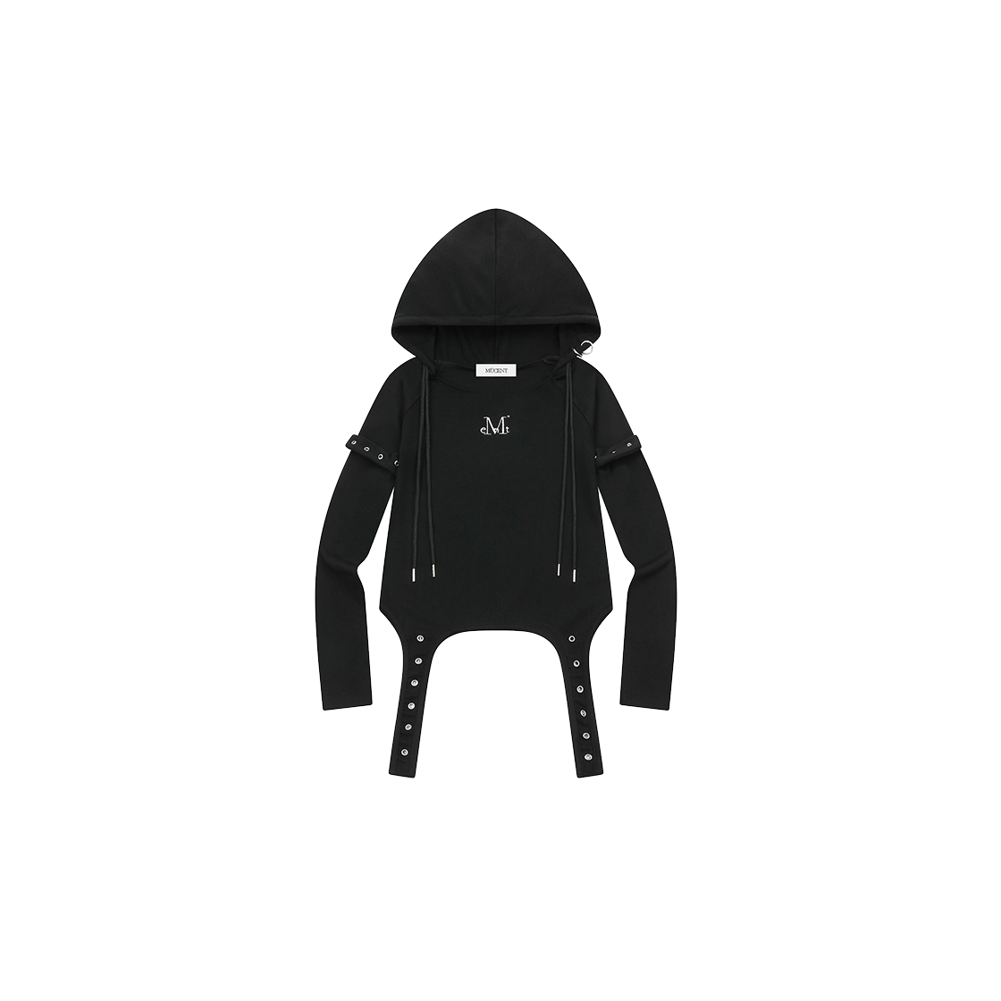 무센트 오엔 아일렛 포인트 나그랑 후드 티 블랙(MUCENT Oenn Eyelet Point Raglan Hood T Black) - 1