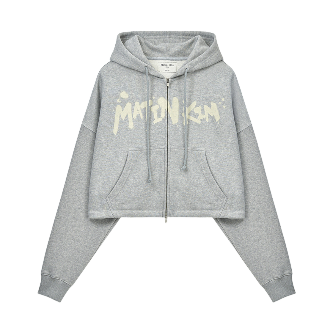 MK2611JP007MGY Matin Kim Graffiti Logo Crop Hoody Zip Up In Grey