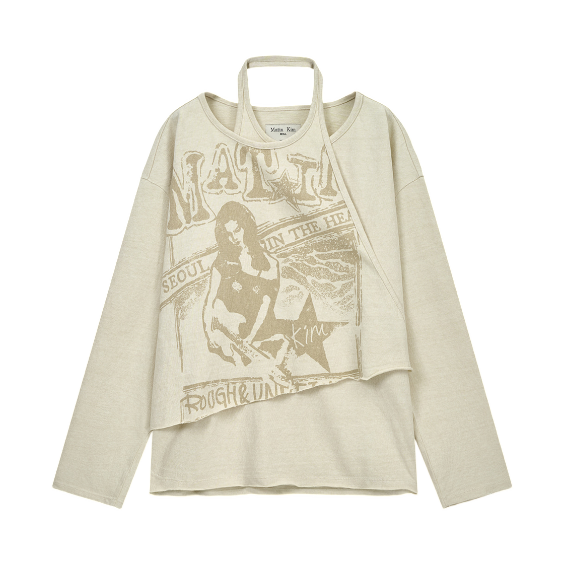 (W) 마뗑킴 빈티지 그래픽 레이어드 탑 베이지((W) Matin Kim Vintage Graphic Layered Top In Beige) - 1