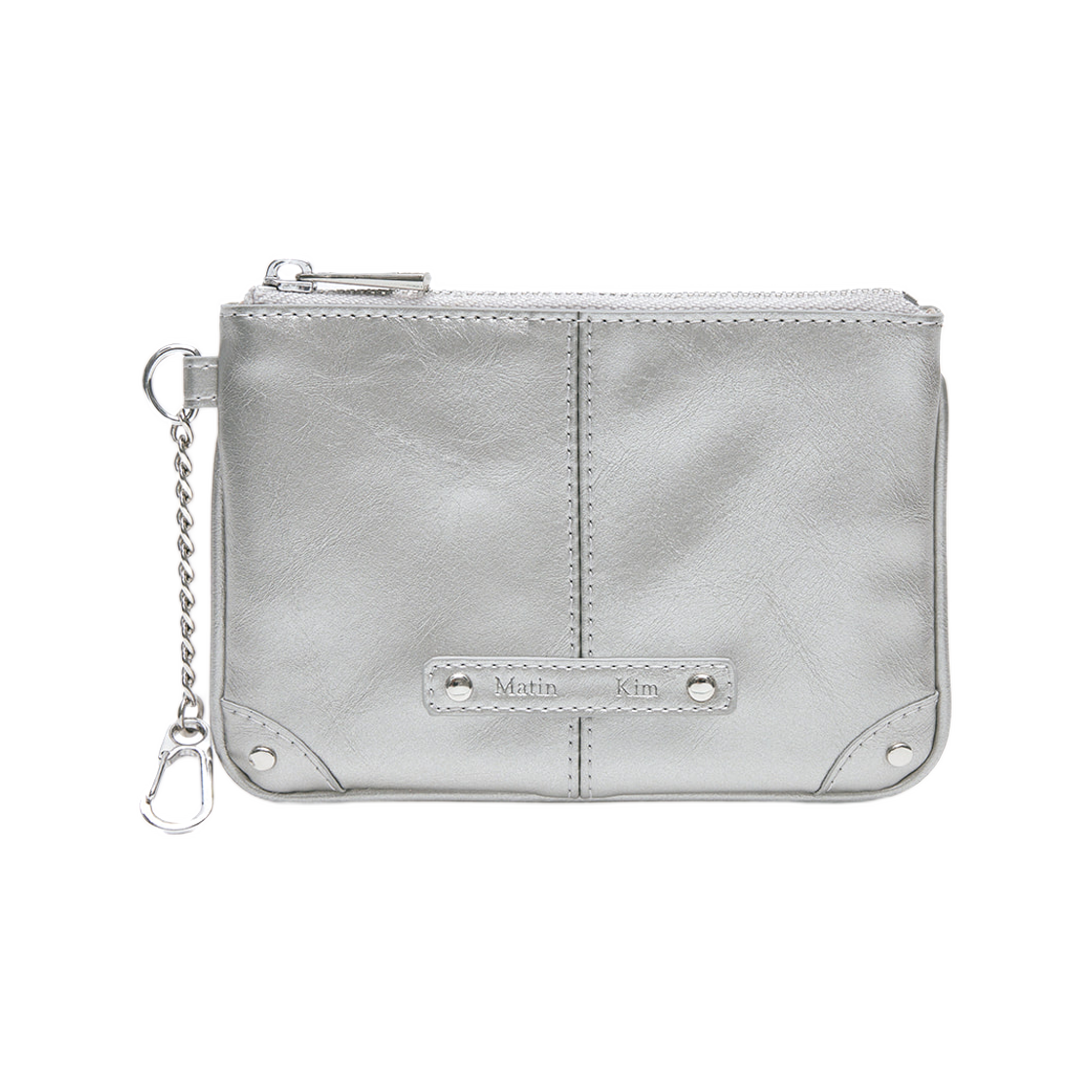 MK2611WL021MDS Matin Kim Rivet Point Mini Coin Wallet In Dark Silver