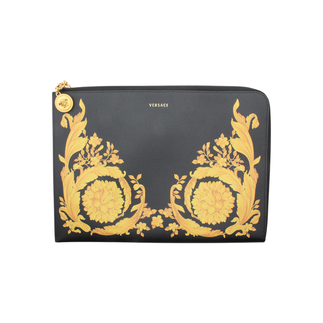 ITEDSQS2WH5I Versace Shoreline Black Leather Printed Clutch Bag