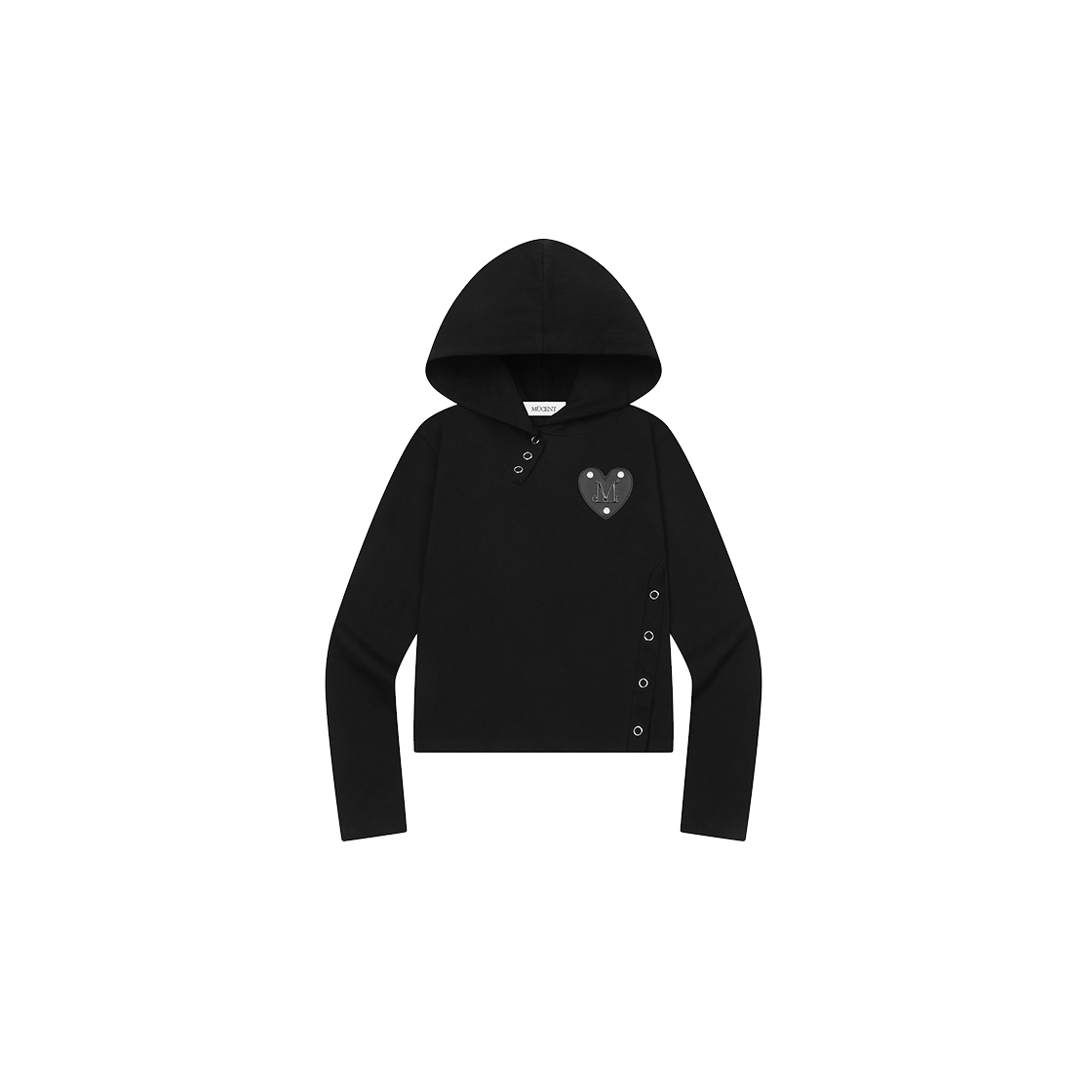 무센트 반타 메탈 로고 스냅 버튼 후드티 블랙(MUCENT Vanta Metal Logo Snap Button Hood T Black) - 1
